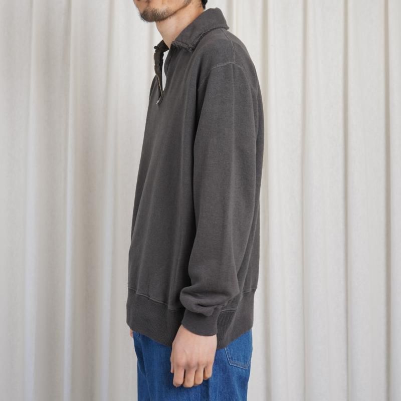 25S/SۡSlopeslow ץ  Cotton Linen Light French Terry Half Zip Top / CHARCOAL