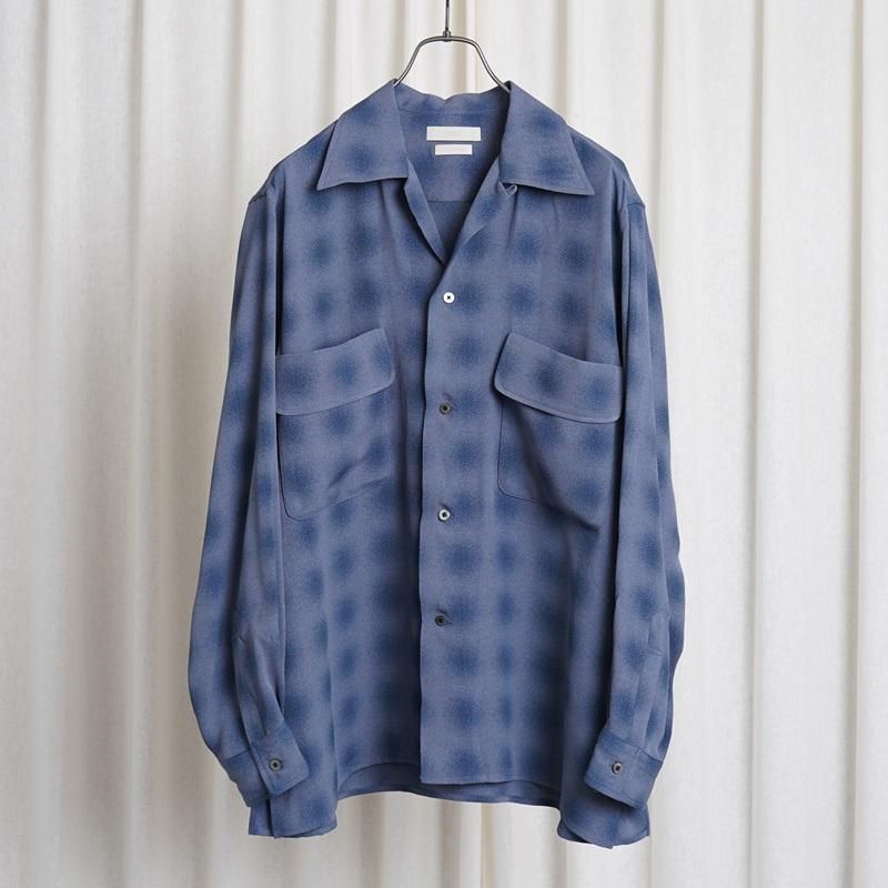 25S/SۡYOKE 衼 BLURRED OMBRE PLAID OPEN COLLAR SHIRT / NAVY