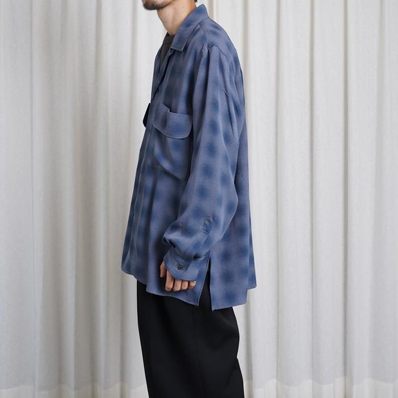25S/SۡYOKE 衼 BLURRED OMBRE PLAID OPEN COLLAR SHIRT / NAVY