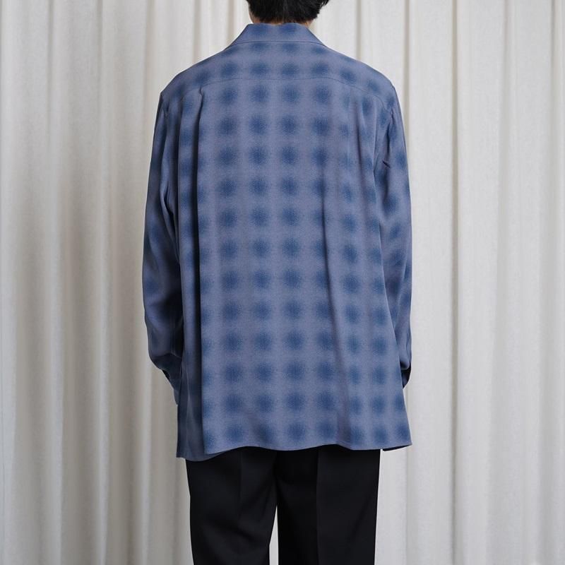 25S/SۡYOKE 衼 BLURRED OMBRE PLAID OPEN COLLAR SHIRT / NAVY