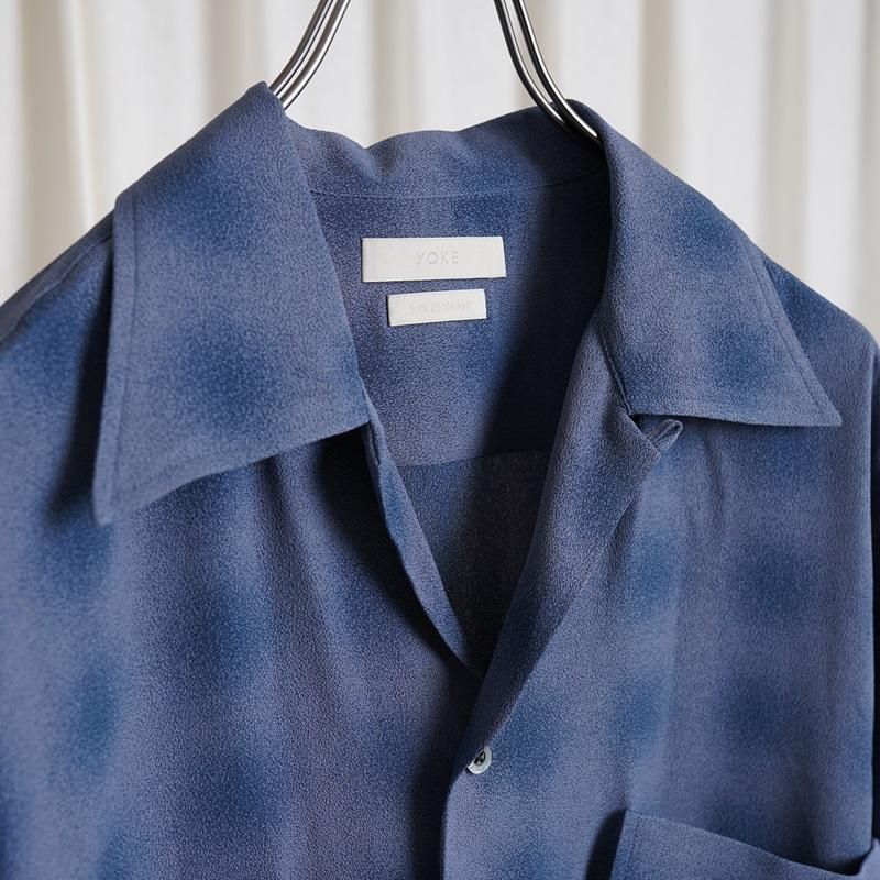25S/SۡYOKE 衼 BLURRED OMBRE PLAID OPEN COLLAR SHIRT / NAVY