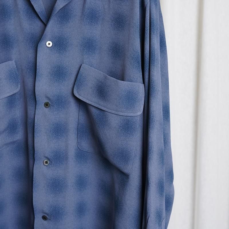 25S/SۡYOKE 衼 BLURRED OMBRE PLAID OPEN COLLAR SHIRT / NAVY