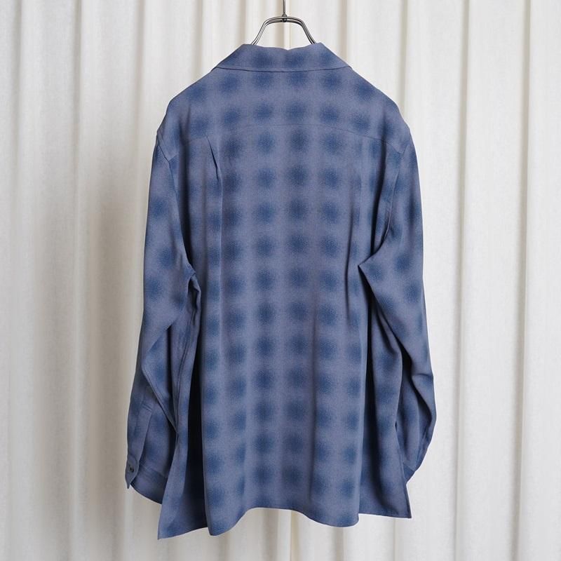 25S/SۡYOKE 衼 BLURRED OMBRE PLAID OPEN COLLAR SHIRT / NAVY