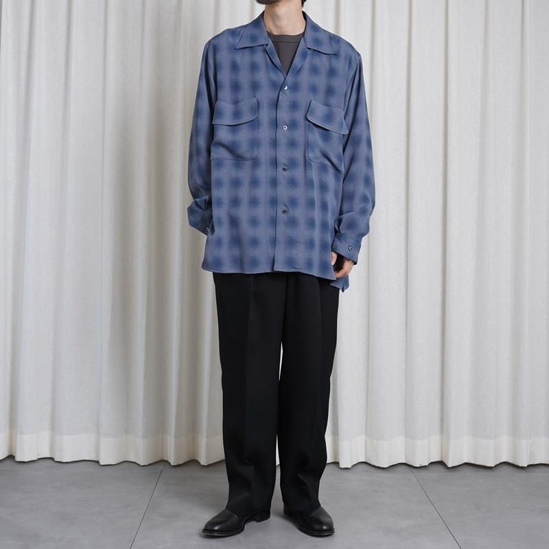 25S/SۡYOKE 衼 BLURRED OMBRE PLAID OPEN COLLAR SHIRT / NAVY