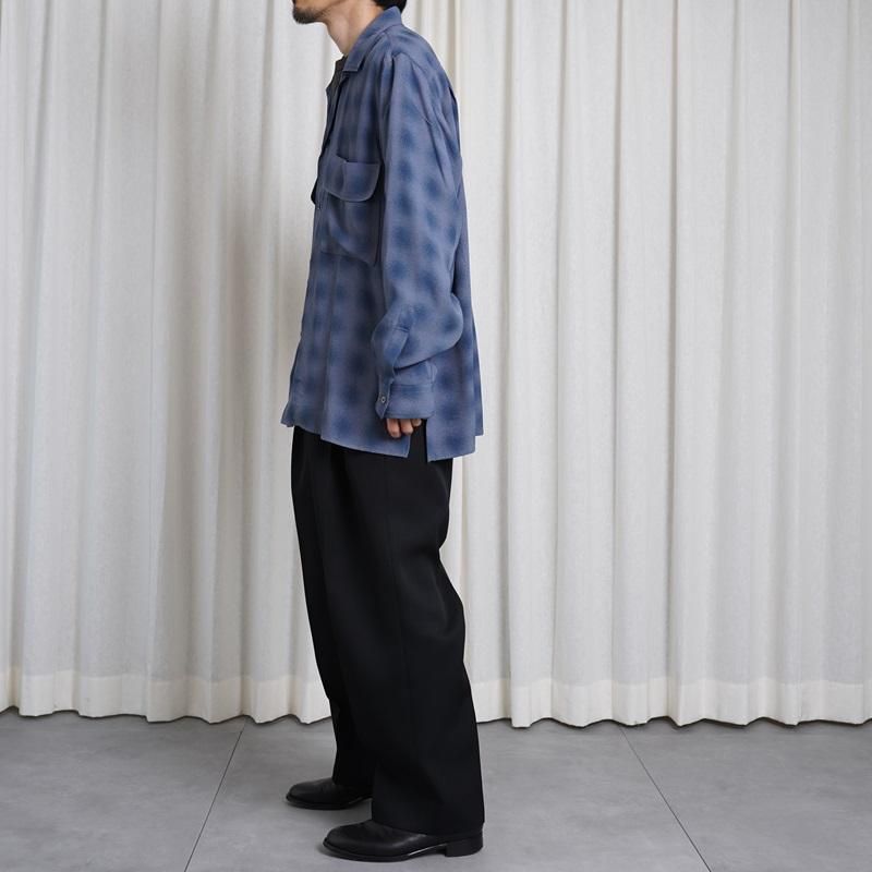 25S/SۡYOKE 衼 BLURRED OMBRE PLAID OPEN COLLAR SHIRT / NAVY