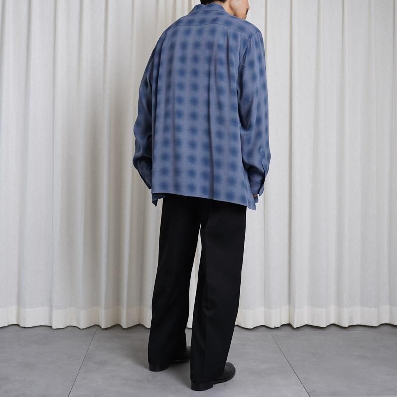 25S/SۡYOKE 衼 BLURRED OMBRE PLAID OPEN COLLAR SHIRT / NAVY
