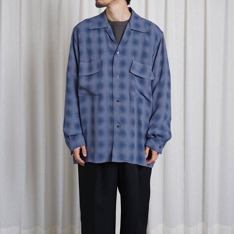 25S/SۡYOKE 衼 BLURRED OMBRE PLAID OPEN COLLAR SHIRT / NAVY
