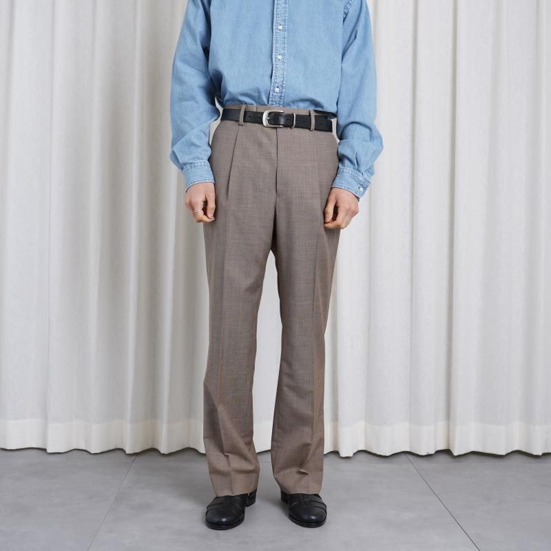 25S/SۡAURALEE ꡼ TROPICAL WOOL KID MOHAIR ONE-TUCK SLACKS / BROWN CHECK 