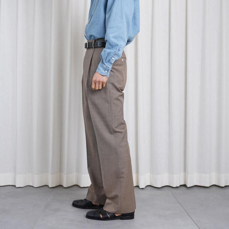 25S/SۡAURALEE ꡼ TROPICAL WOOL KID MOHAIR ONE-TUCK SLACKS / BROWN CHECK 