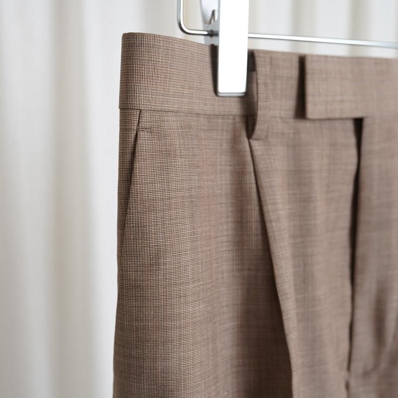 25S/SۡAURALEE ꡼ TROPICAL WOOL KID MOHAIR ONE-TUCK SLACKS / BROWN CHECK 