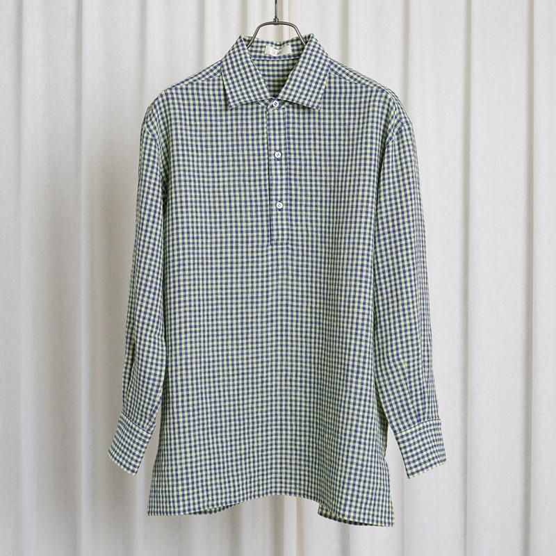 25S/SۡCale   WATER TWIST LINEN GINGHAM CHECK PULLOVER SHIRT / BLUE YELLOW