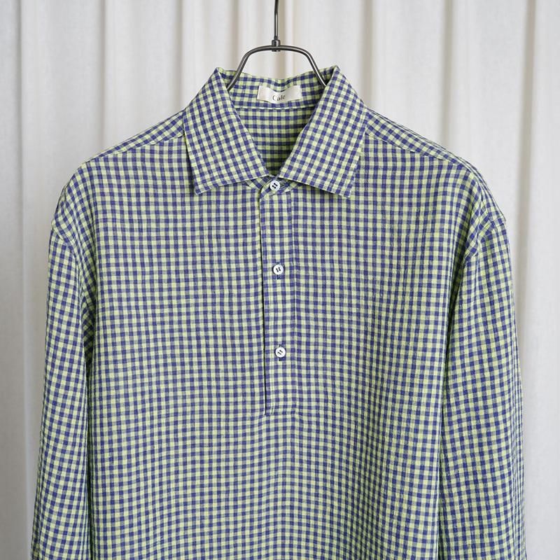 25S/SۡCale   WATER TWIST LINEN GINGHAM CHECK PULLOVER SHIRT / BLUE YELLOW