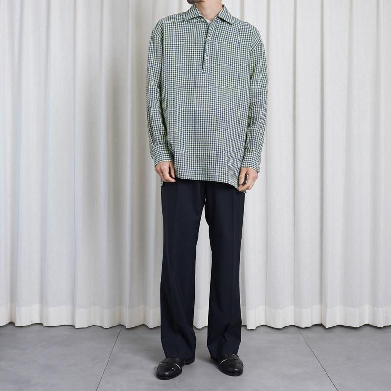 25S/SۡCale   WATER TWIST LINEN GINGHAM CHECK PULLOVER SHIRT / BLUE YELLOW