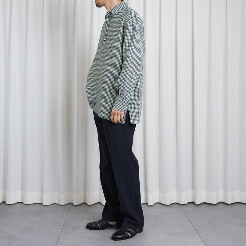 25S/SۡCale   WATER TWIST LINEN GINGHAM CHECK PULLOVER SHIRT / BLUE YELLOW