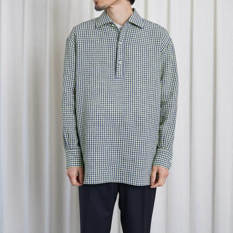 25S/SۡCale   WATER TWIST LINEN GINGHAM CHECK PULLOVER SHIRT / BLUE YELLOW