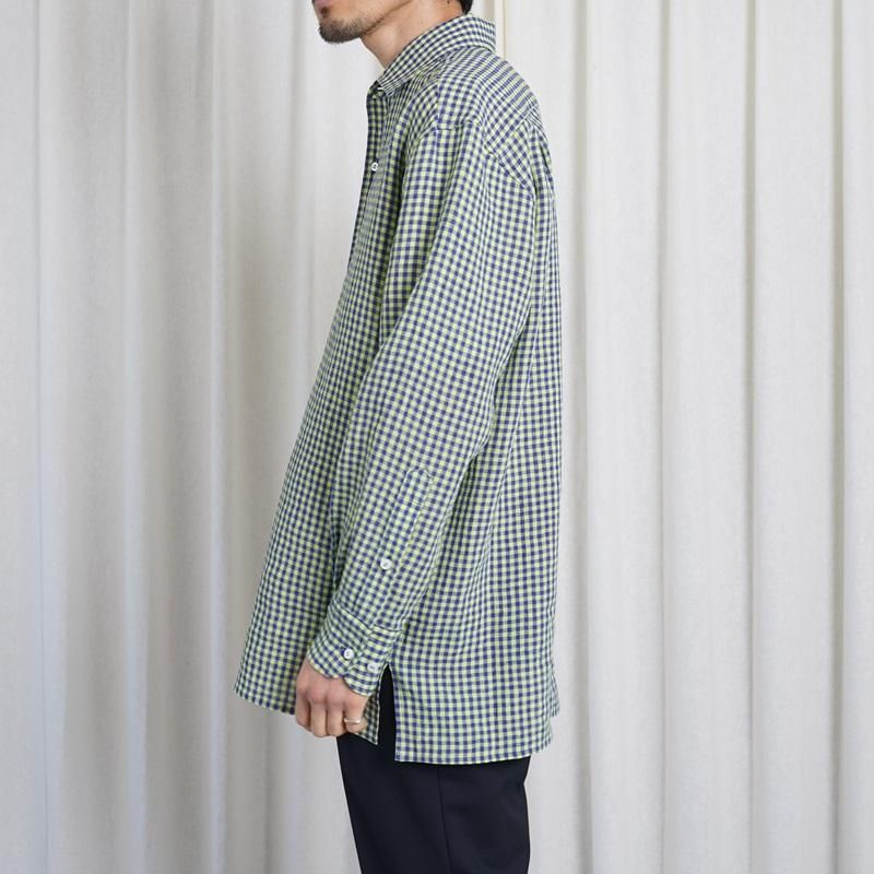 25S/SۡCale   WATER TWIST LINEN GINGHAM CHECK PULLOVER SHIRT / BLUE YELLOW
