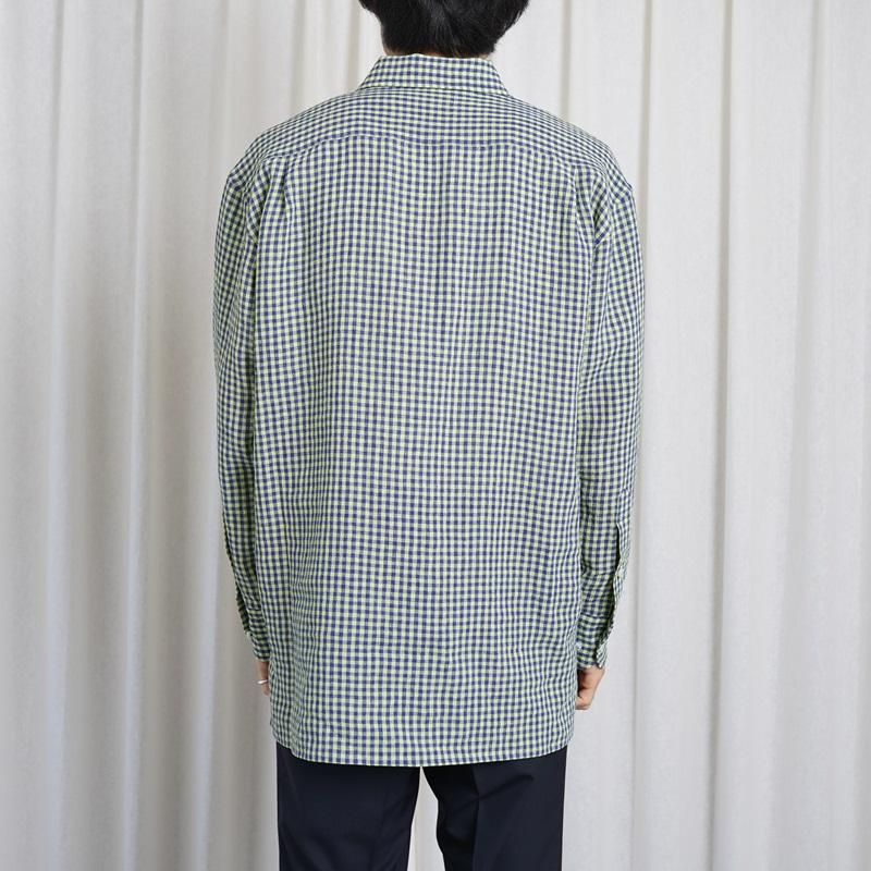 25S/SۡCale   WATER TWIST LINEN GINGHAM CHECK PULLOVER SHIRT / BLUE YELLOW