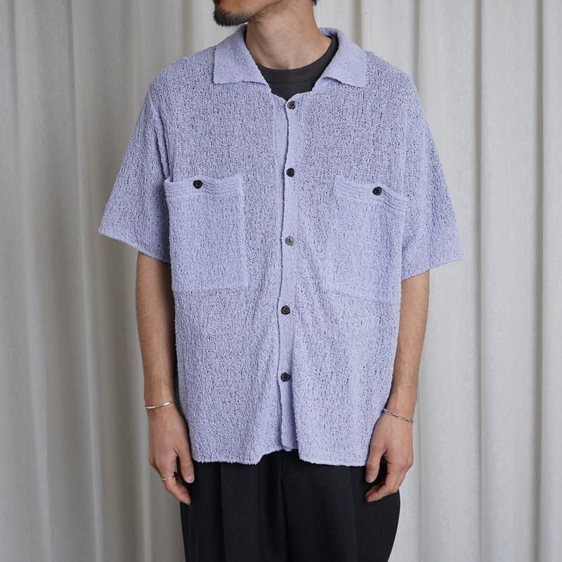 25S/SۡYOKE 衼 COTTON SHEER KNIT OPEN COLLAR SHIRT / LAVENDER
