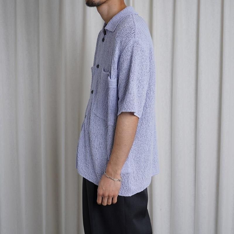 25S/SۡYOKE 衼 COTTON SHEER KNIT OPEN COLLAR SHIRT / LAVENDER