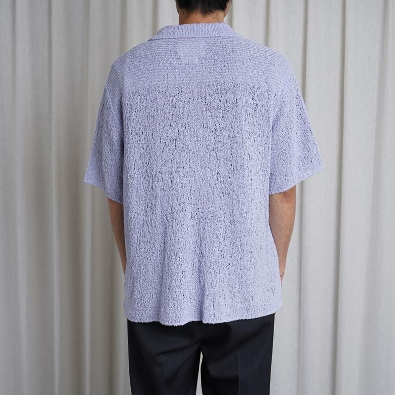 25S/SۡYOKE 衼 COTTON SHEER KNIT OPEN COLLAR SHIRT / LAVENDER