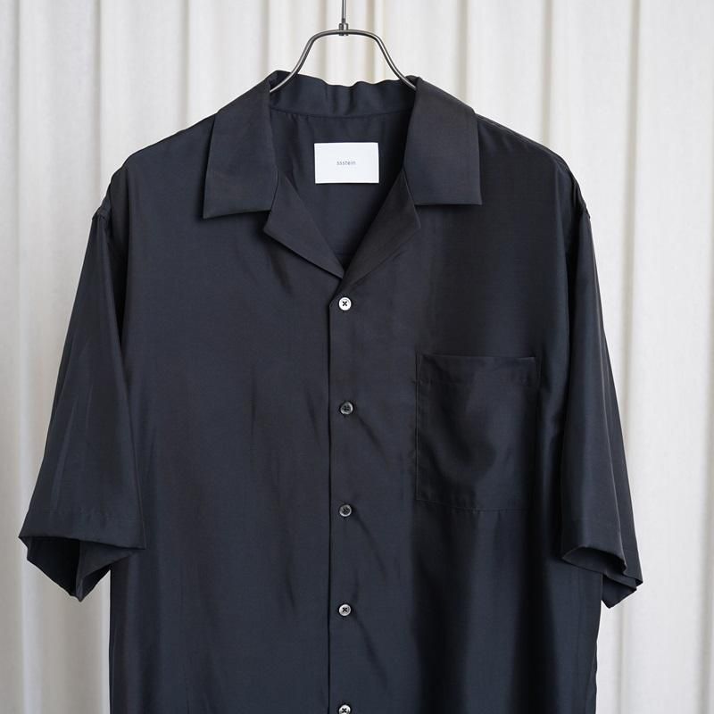 25S/Sۡssstein 奿 CUPRO TWILL OVERSIZED OPEN COLLAR SS SHIRT / BLACK
