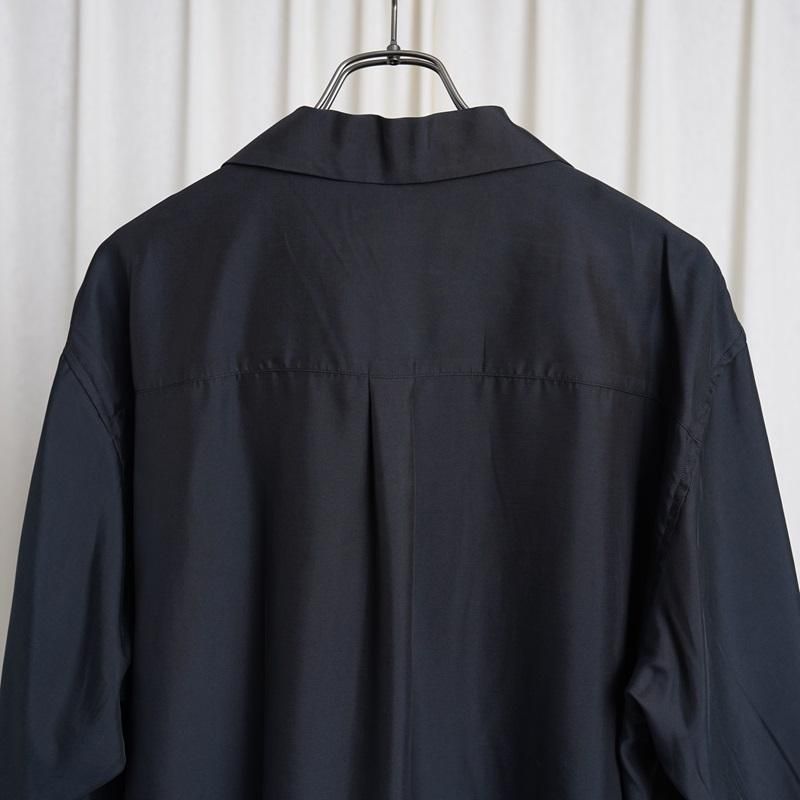 25S/Sۡssstein 奿 CUPRO TWILL OVERSIZED OPEN COLLAR SS SHIRT / BLACK