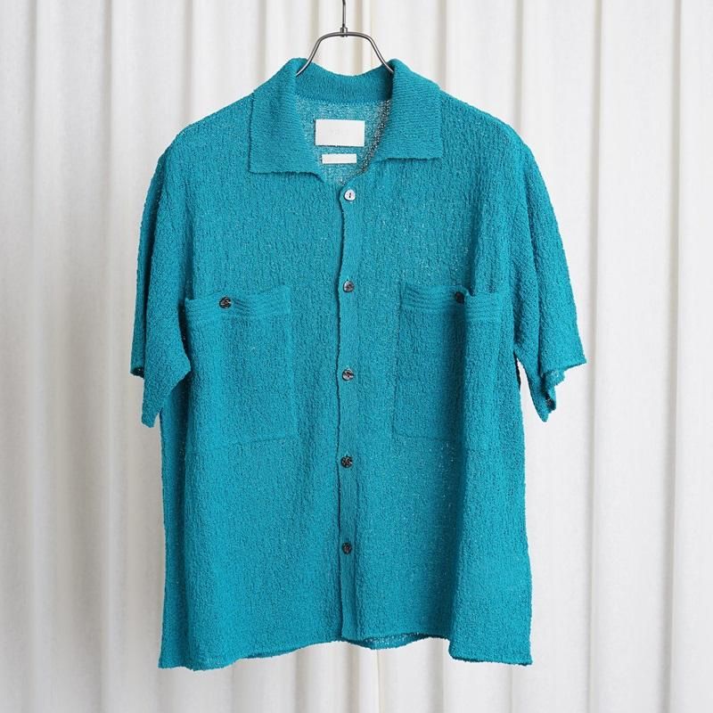 【25S/S】【YOKE ヨーク】 COTTON SHEER KNIT OPEN COLLAR SHIRT / TEAL GREEN