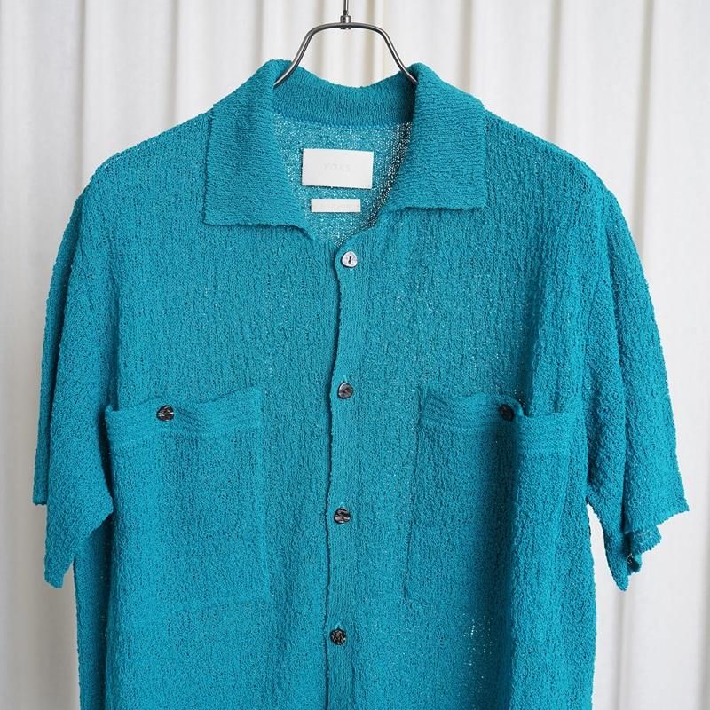 25S/SۡYOKE 衼 COTTON SHEER KNIT OPEN COLLAR SHIRT / TEAL GREEN