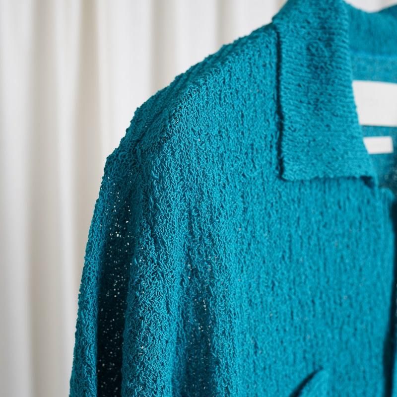25S/SۡYOKE 衼 COTTON SHEER KNIT OPEN COLLAR SHIRT / TEAL GREEN