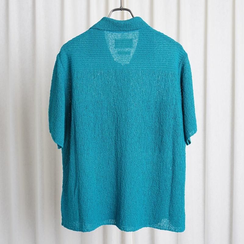 25S/SۡYOKE 衼 COTTON SHEER KNIT OPEN COLLAR SHIRT / TEAL GREEN