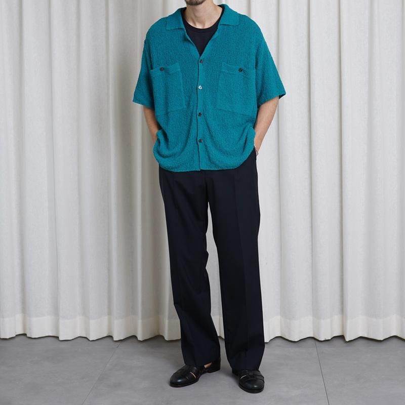 25S/SۡYOKE 衼 COTTON SHEER KNIT OPEN COLLAR SHIRT / TEAL GREEN