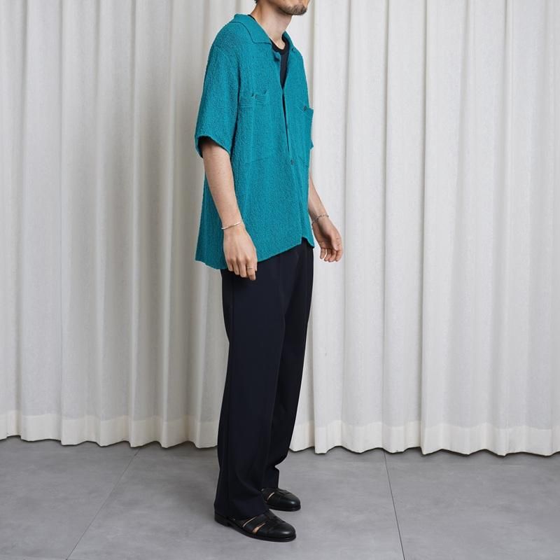 25S/SۡYOKE 衼 COTTON SHEER KNIT OPEN COLLAR SHIRT / TEAL GREEN