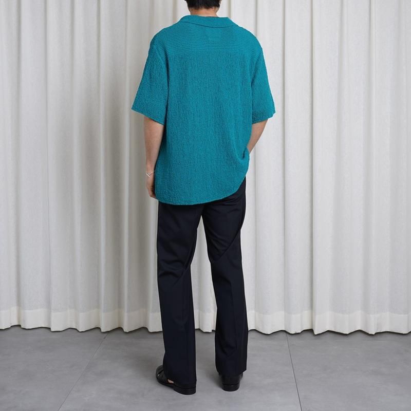 25S/SۡYOKE 衼 COTTON SHEER KNIT OPEN COLLAR SHIRT / TEAL GREEN