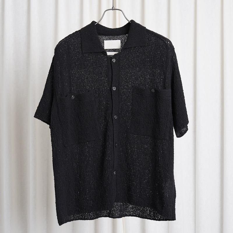 25S/SۡYOKE 衼 COTTON SHEER KNIT OPEN COLLAR SHIRT / BLACK