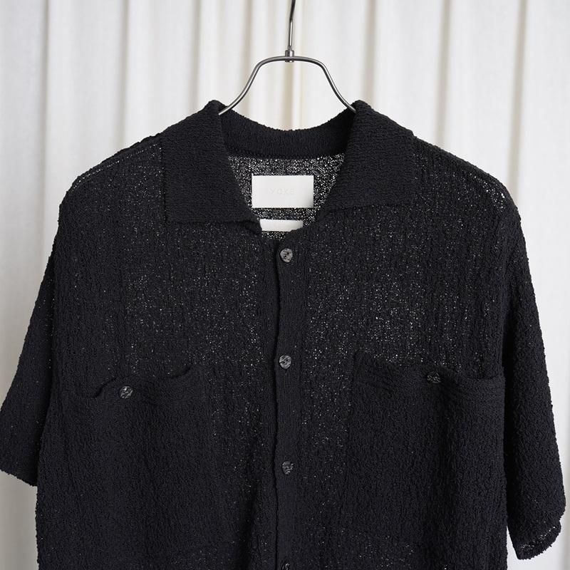 25S/SۡYOKE 衼 COTTON SHEER KNIT OPEN COLLAR SHIRT / BLACK