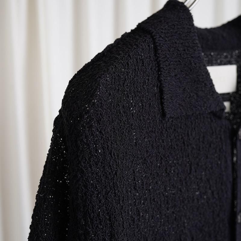 25S/SۡYOKE 衼 COTTON SHEER KNIT OPEN COLLAR SHIRT / BLACK