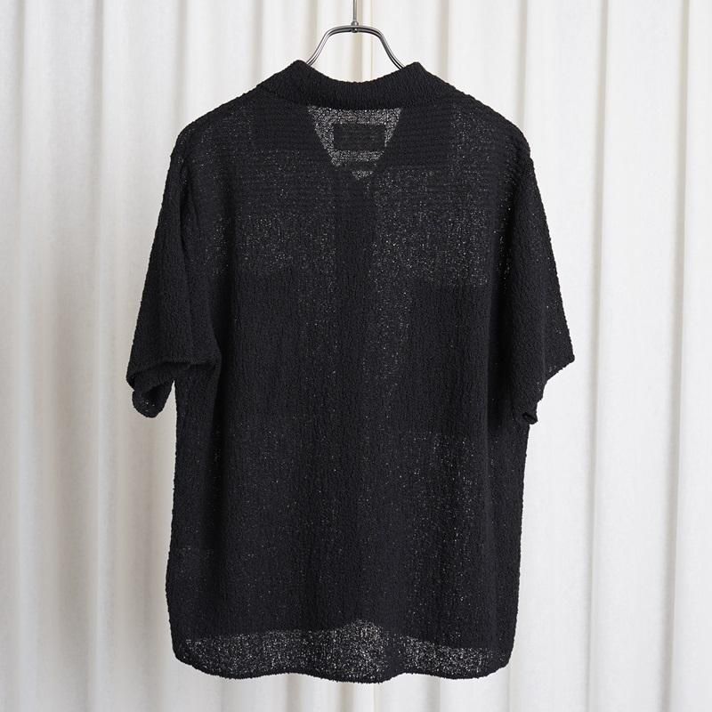 25S/SۡYOKE 衼 COTTON SHEER KNIT OPEN COLLAR SHIRT / BLACK