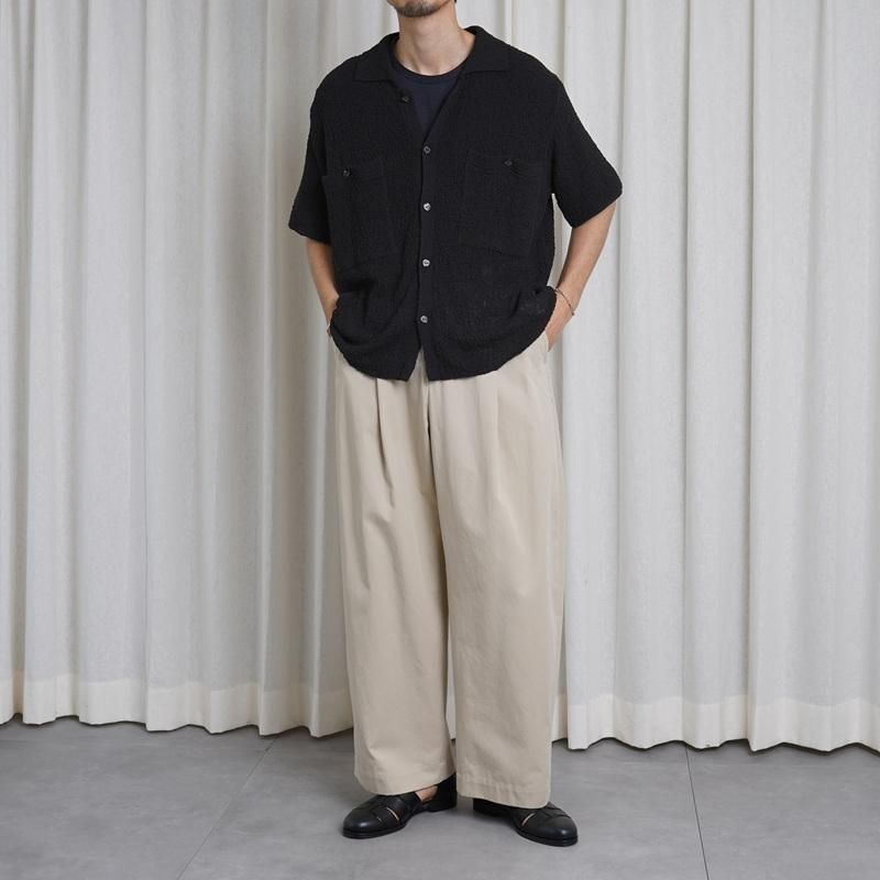 25S/SۡYOKE 衼 COTTON SHEER KNIT OPEN COLLAR SHIRT / BLACK