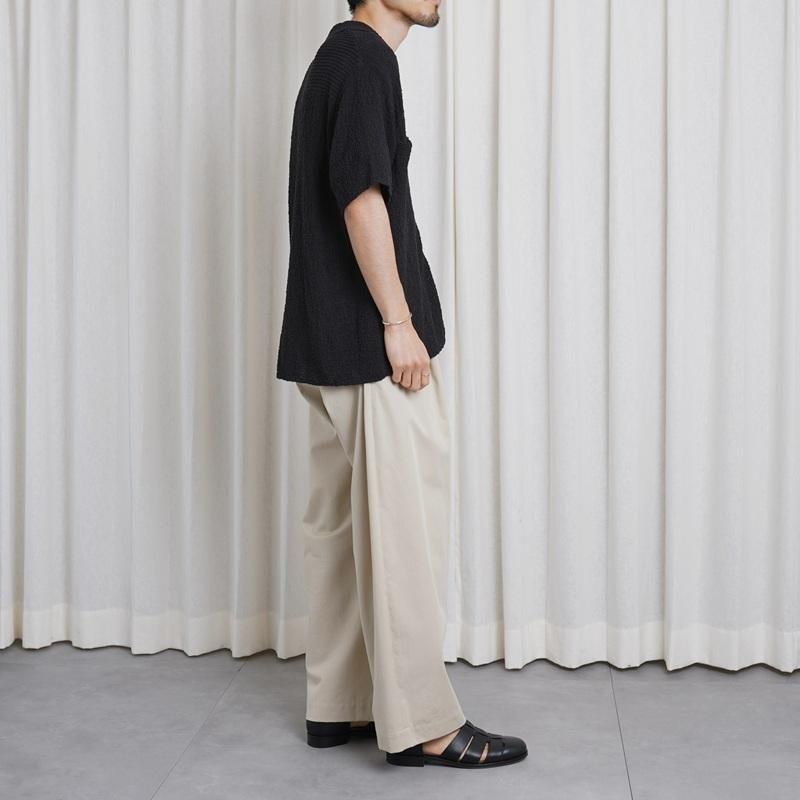 25S/SۡYOKE 衼 COTTON SHEER KNIT OPEN COLLAR SHIRT / BLACK