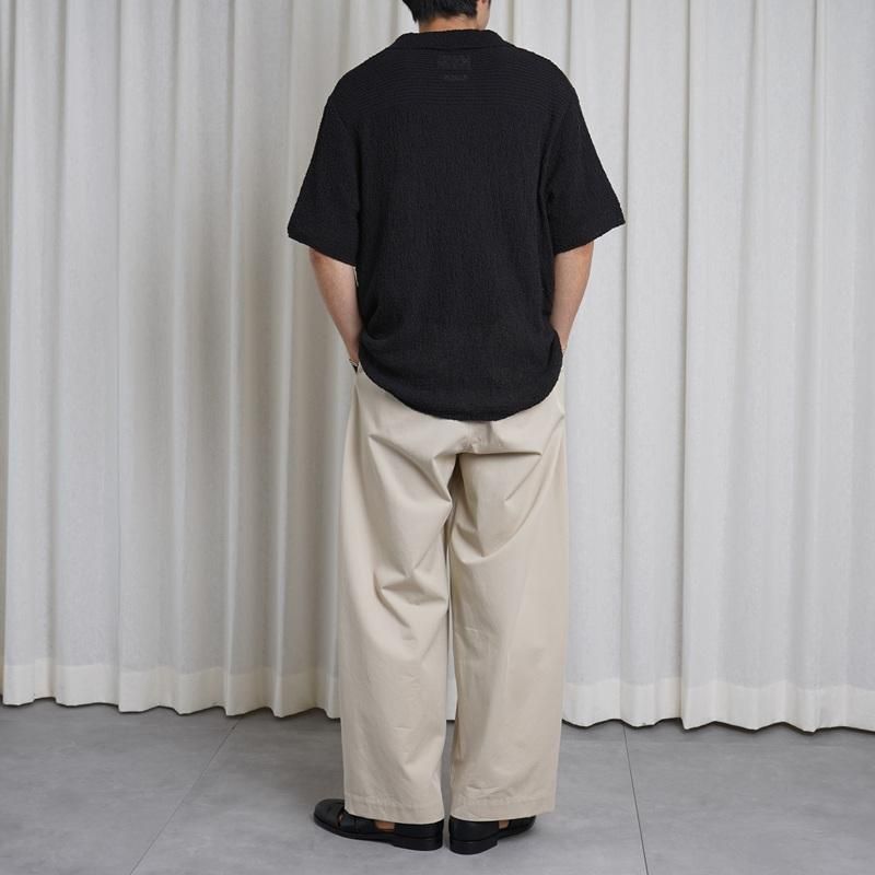 25S/SۡYOKE 衼 COTTON SHEER KNIT OPEN COLLAR SHIRT / BLACK
