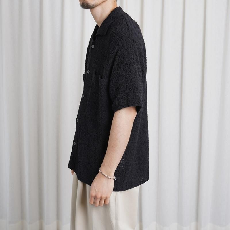 25S/SۡYOKE 衼 COTTON SHEER KNIT OPEN COLLAR SHIRT / BLACK