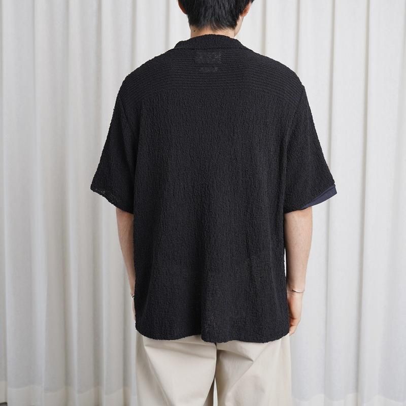 25S/SۡYOKE 衼 COTTON SHEER KNIT OPEN COLLAR SHIRT / BLACK