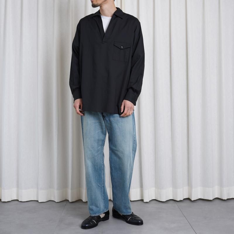 25S/SۡULTERIOR ƥꥢ POWDERY SOFT TWILL SKIPPER SHIRT / BLACK