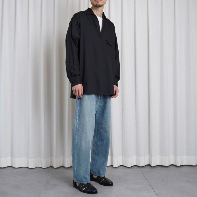 25S/SۡULTERIOR ƥꥢ POWDERY SOFT TWILL SKIPPER SHIRT / BLACK
