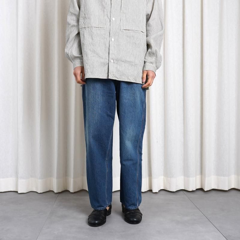  CIOTA  DENIM PAINTER PANTS /  MEDIUM DARK BLUE DAMAGE