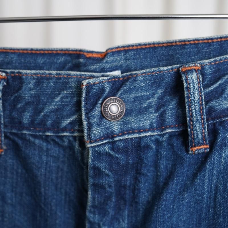  CIOTA  DENIM PAINTER PANTS /  MEDIUM DARK BLUE DAMAGE