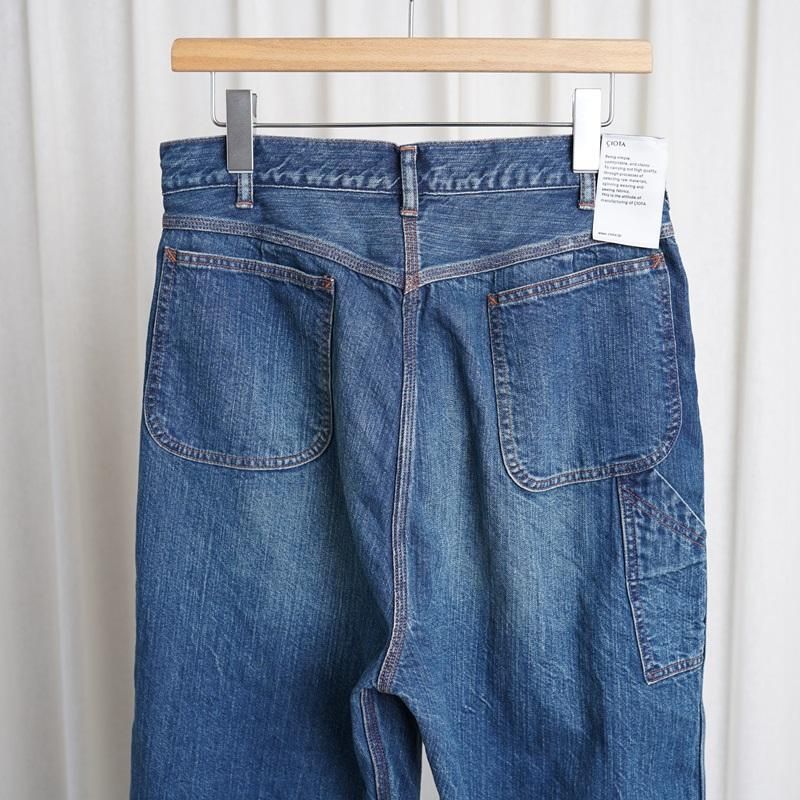  CIOTA  DENIM PAINTER PANTS /  MEDIUM DARK BLUE DAMAGE