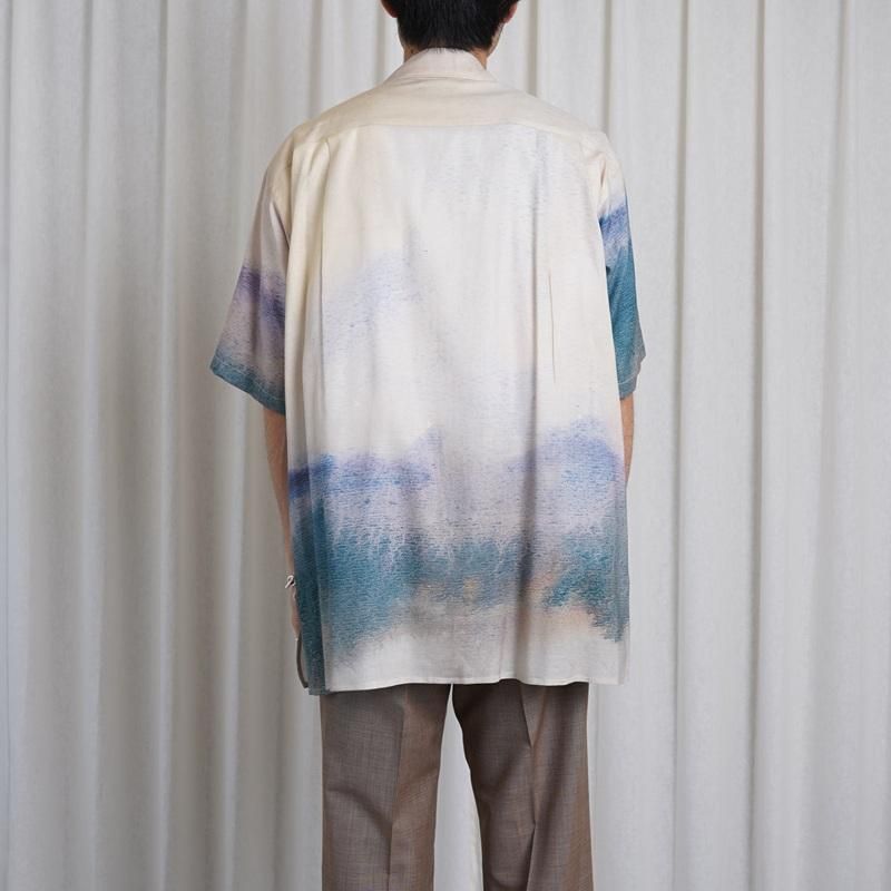 25S/SۡYOKE 衼 LANDSCAPE PRINTED OPEN COLLAR SHIRT / IVORY
