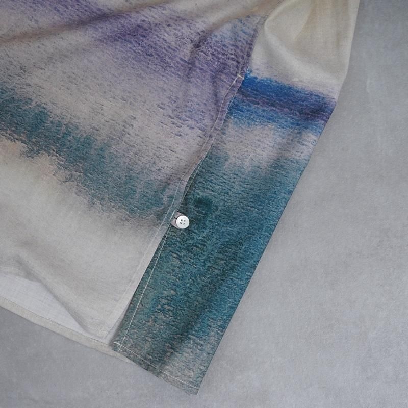 25S/SۡYOKE 衼 LANDSCAPE PRINTED OPEN COLLAR SHIRT / IVORY