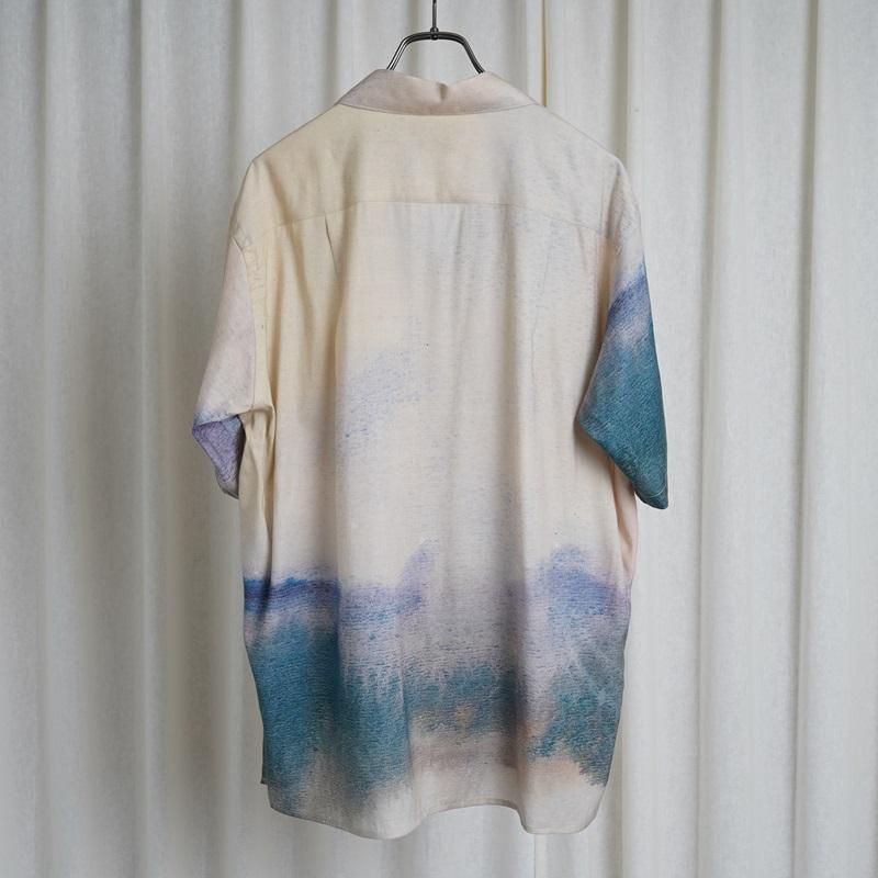 25S/SۡYOKE 衼 LANDSCAPE PRINTED OPEN COLLAR SHIRT / IVORY